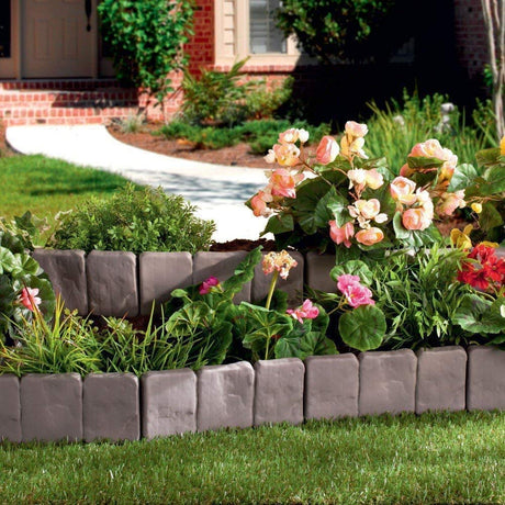 Garden Plastic Fence Edging - 10pcs Imitation Stone Fence Gardening DIY Decorative Garden Landscape Cobbled Stone Lawn Yard Flower Bed Decor,Garden Fence Border