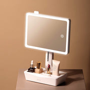 Large LED Vanity Mirror with 10× Magnifying Mirror & Organiser Base