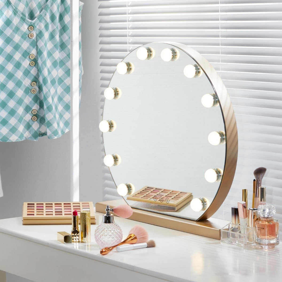YOKUKINA 20-Inch Hollywood Vanity Mirror with 12 LEDs – Gold