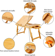 Foldable Bamboo Laptop & Breakfast Tray with Tilting Top & Drawer
