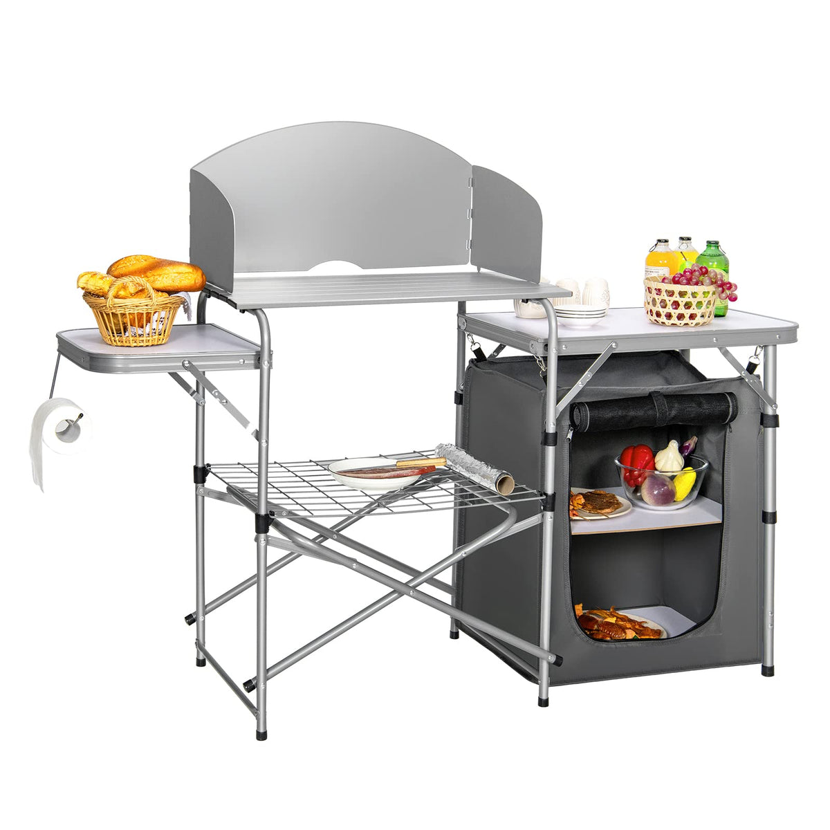 Costway Folding Camp Kitchen with Windscreen & Zippered Storage