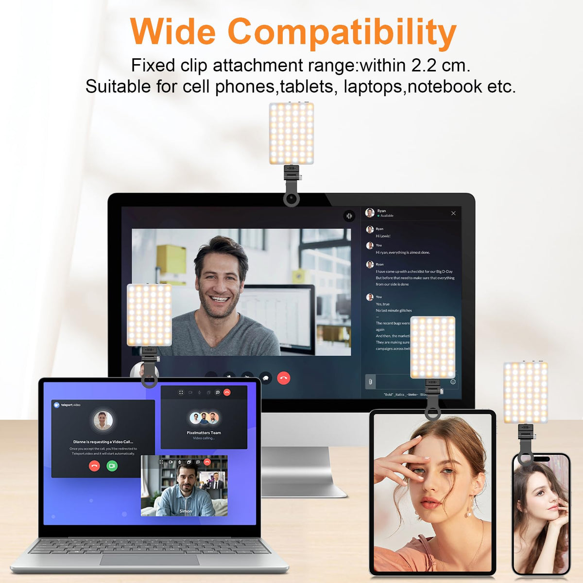 Rechargeable 60-LED Selfie & Video Light – Clip Mount
