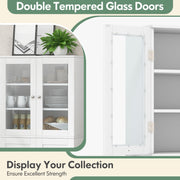 161.5 cm White Pantry Cabinet with Glass Doors & Door Racks