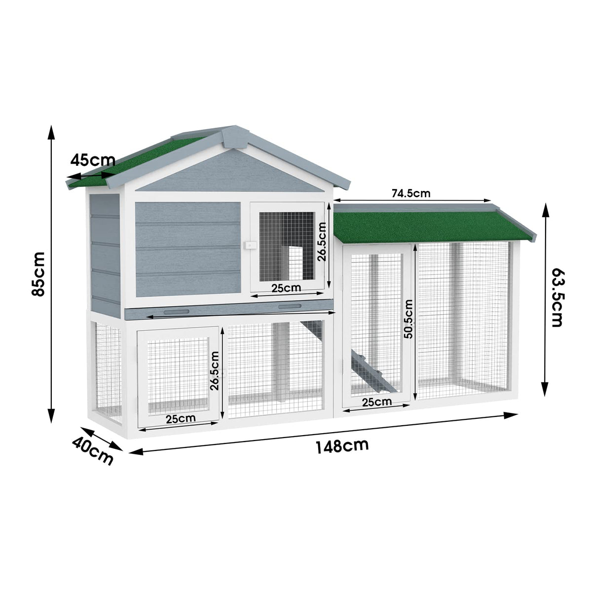 Two-Level Timber Small-Animal Hutch with Ramp & Sliding Tray – 145.5 cm