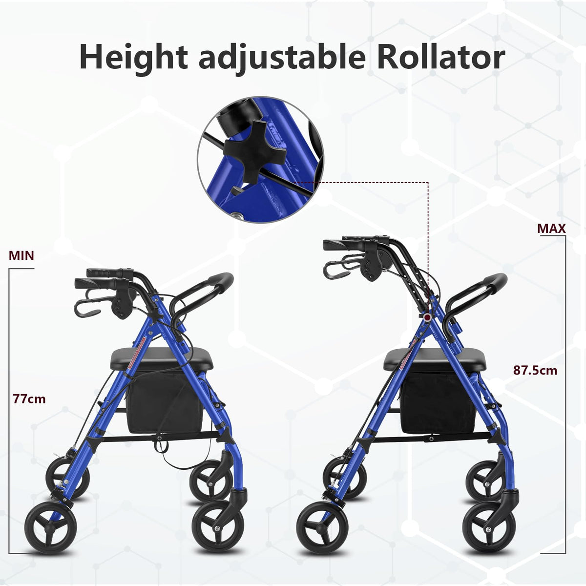 Classic Rolling Walker Mobility Aid Rollator with Seat Padded Backrest (4 wheels Blue)