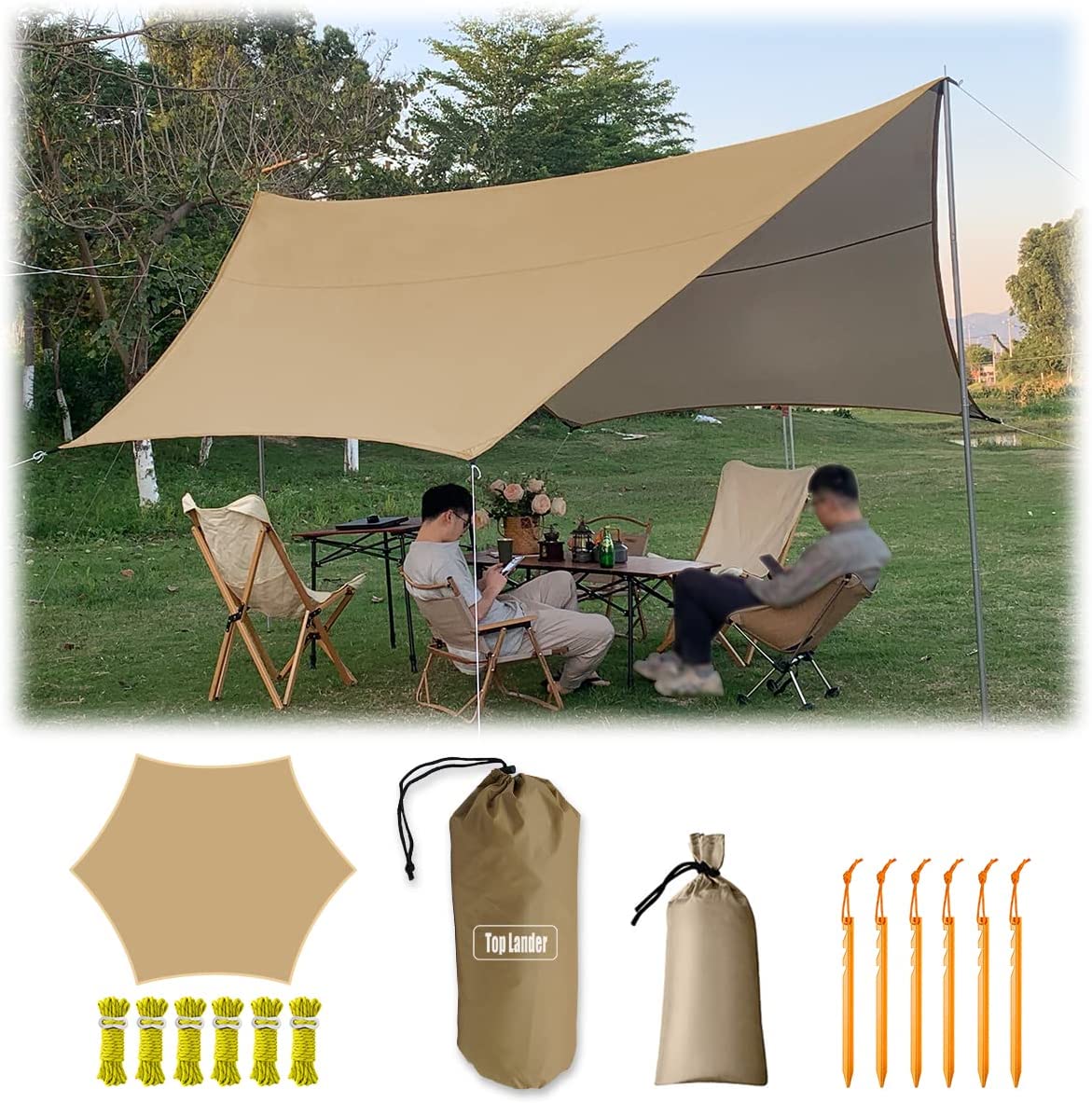 4.5 × 4.5 m Hexagonal Camping Tarp & Hammock Rain Fly