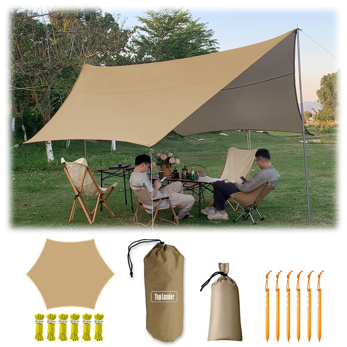 4.5 × 4.5 m Hexagonal Camping Tarp & Hammock Rain Fly