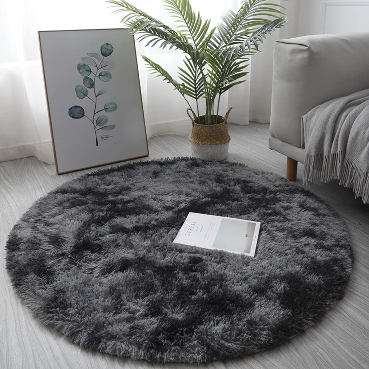 Rainbow Round Abstract Modern Soft Area Rug Grey