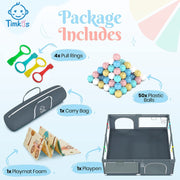 Baby Playpen with Mat, Baby Play Gym Extra-large Playpens Play Mat with 50 Balls Pit, 4x handlers, Baby Play Gates with Basket Net, Play Yard for Toddler Babies with Breathable Mesh (155*185*66cm)