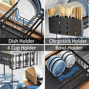42 cm 2-Tier Dish Rack with 360° Extendable Drain Spout – 2 Colours