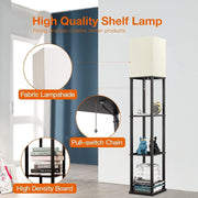 Floor Lamp with Shelves, Lamp for Living Room with Shelf, Floor Lamp Shelf, Floor Lamp with White Lamp Shade, Floor Lamps for Bedroom with Matt Black Real Solid Wood Shelf