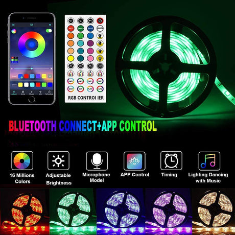 Bluetooth LED Strip Lights Music Sync, Waterproof 5m 5050 RGB 150 LEDs Light Strip with APP and Remote Control, Tape Light for Bedroom, Home and Kitchen