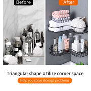 Black Adhesive Corner Shower Caddy with 2 Hooks