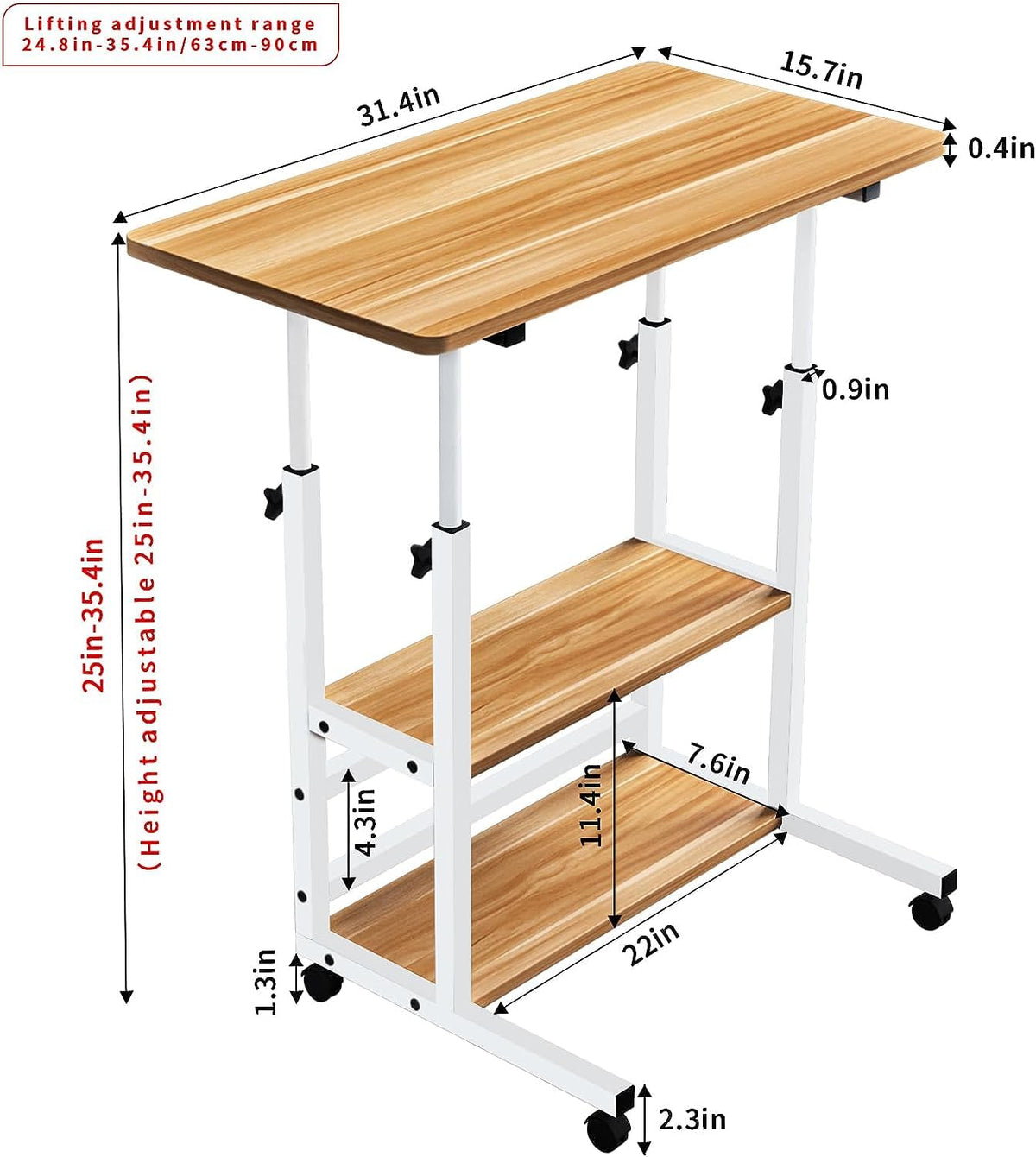 Mobile Height-Adjustable Laptop Desk with Storage