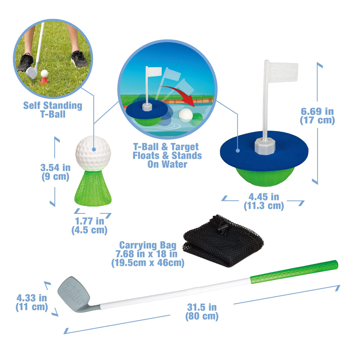 Backyard Kids Golf Set with 2 Clubs, 4 Balls & Target
