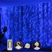 Upgrade Curtain Fairy Lights 300LED with Rotating Clips & 15 Hooks Blue 9.8x9.8Ft Led String Light, Timer & 8 Modes USB Plug-in DIY Decorative Light for Bedroom Indoor Outdoor Wedding Decor