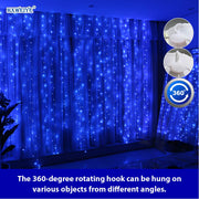 Upgrade Curtain Fairy Lights 300LED with Rotating Clips & 15 Hooks Blue 9.8x9.8Ft Led String Light, Timer & 8 Modes USB Plug-in DIY Decorative Light for Bedroom Indoor Outdoor Wedding Decor