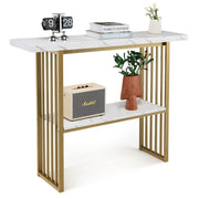 2-Tier Faux-Marble Console Table – White & Gold