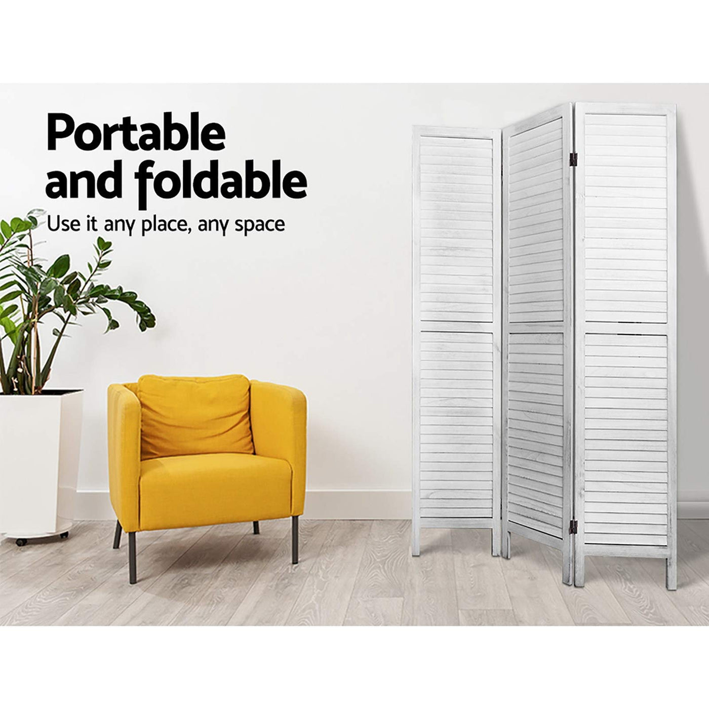 3-Panel Paulownia Wood Folding Room Divider