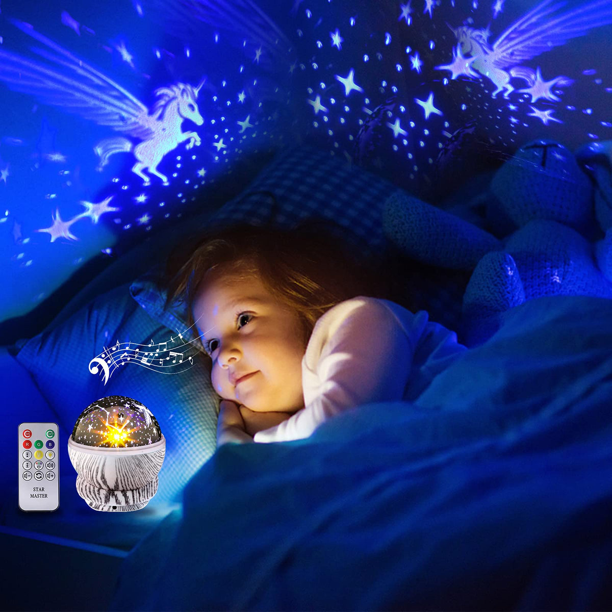 Rotating LED Star Projector Night Light with Music & Remote