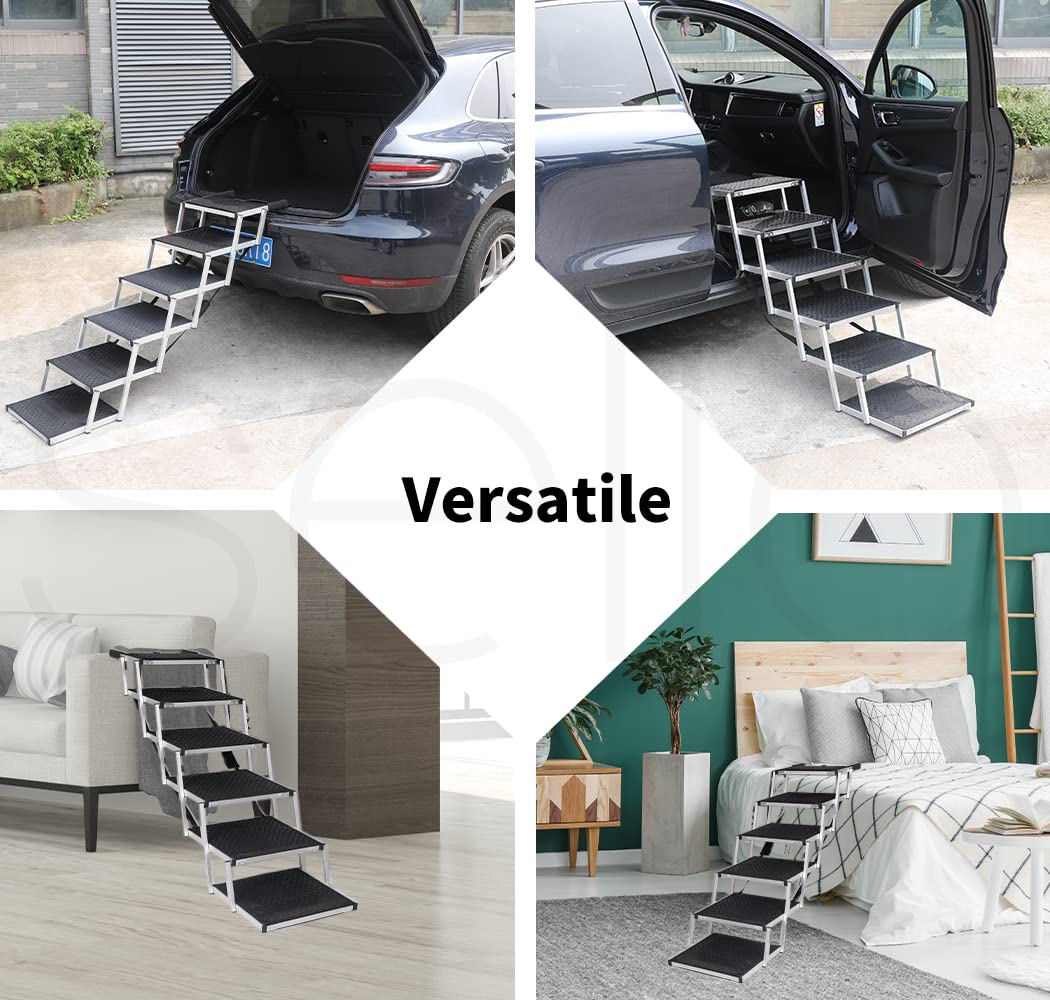 6-Step Folding Dog Access Stairs – 2 Heights, 90 kg Capacity