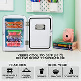 Koolatron Retro 4L 6 Can Portable Mini Fridge, Compact Car Refrigerator, Skincare Cosmetic Beauty Makeup Personal Cooler 12V and AC Cords Desktop Accessory for Bedroom Home Office Travel (Black)