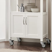 White Kitchen Trolley with Rubberwood Top & Cabinet