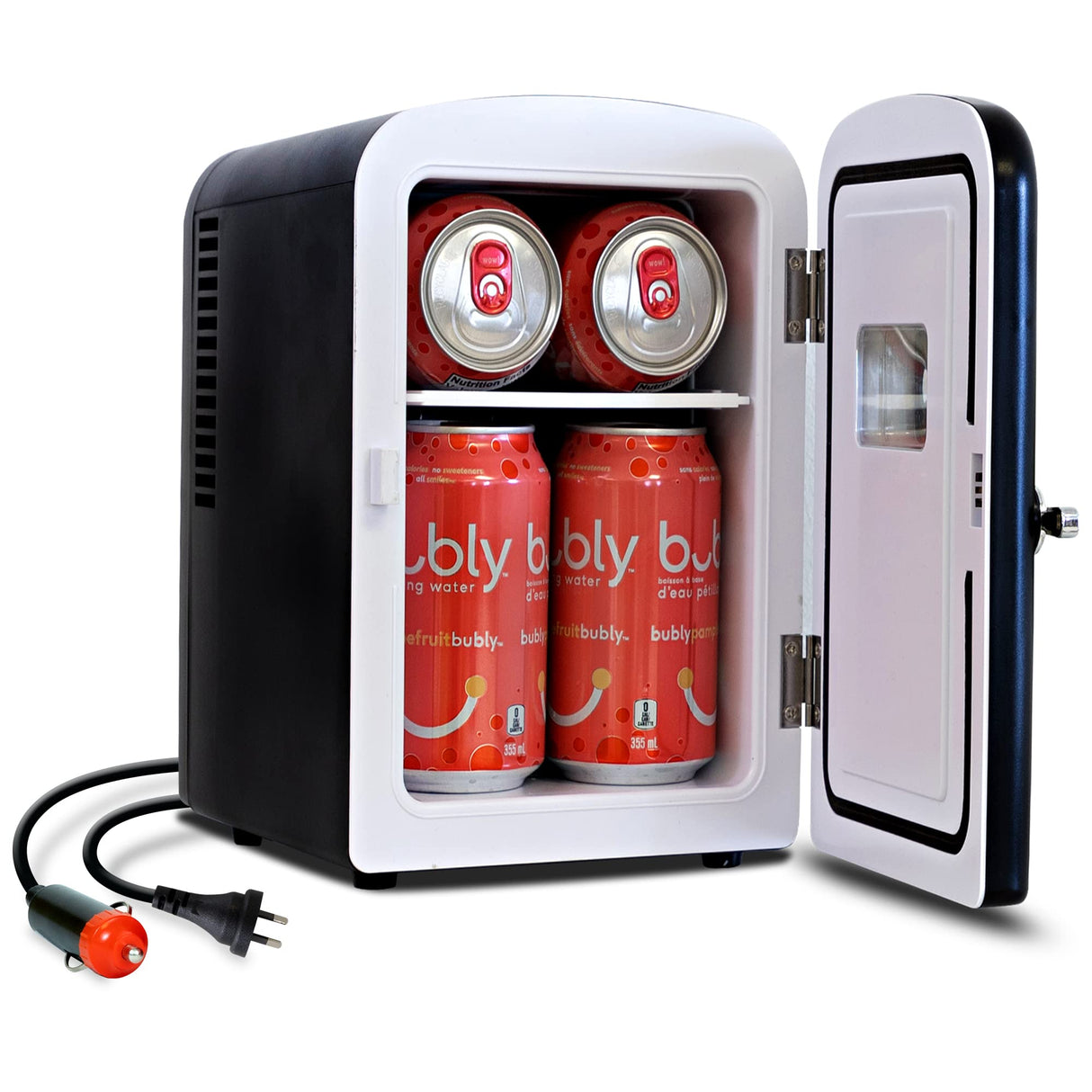 Koolatron Retro 4L 6 Can Portable Mini Fridge, Compact Car Refrigerator, Skincare Cosmetic Beauty Makeup Personal Cooler 12V and AC Cords Desktop Accessory for Bedroom Home Office Travel (Black)