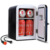 Koolatron Retro 4L 6 Can Portable Mini Fridge, Compact Car Refrigerator, Skincare Cosmetic Beauty Makeup Personal Cooler 12V and AC Cords Desktop Accessory for Bedroom Home Office Travel (Black)