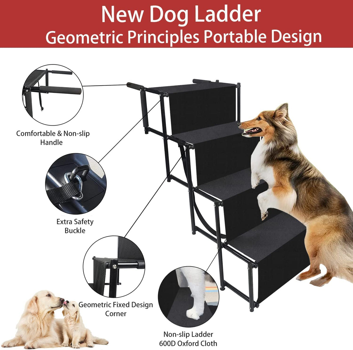4-Step Folding Dog Car Stairs – 80 kg Capacity