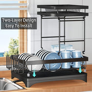 42 cm 2-Tier Dish Rack with 360° Extendable Drain Spout – 2 Colours