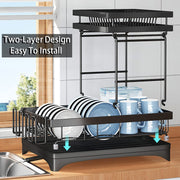 42 cm 2-Tier Dish Rack with 360° Extendable Drain Spout – 2 Colours
