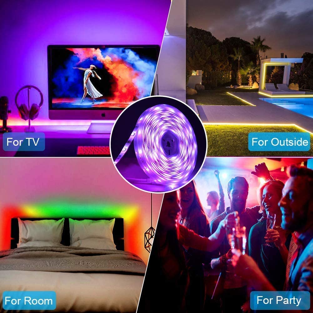 Bluetooth LED Strip Lights Music Sync, Waterproof 5m 5050 RGB 150 LEDs Light Strip with APP and Remote Control, Tape Light for Bedroom, Home and Kitchen