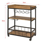3-Tier Industrial Serving Cart with Removable Tray