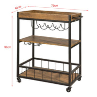 3-Tier Industrial Serving Cart with Removable Tray
