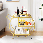 3-Tier Round Gold Bar Cart with Mirrored-Glass Shelves