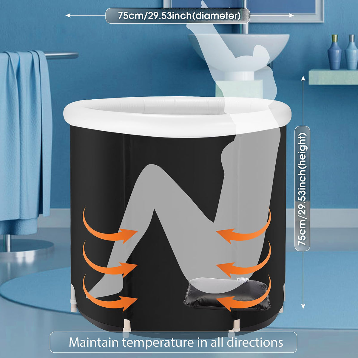 75 × 75 cm Foldable Cold-Plunge Tub with Lid