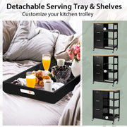 Black Rolling Kitchen Island with 3 Drawers & Tray