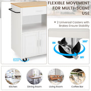 White Rolling Kitchen Island with 3-Tier Spice Rack