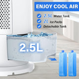 Evaporative Air Cooler, Bladeless Fan with 3 Speeds, Remote Control, Night Light, Electric Purifying Fan Suitable for Indoor Home Large Room Bedroom Office Use 2.5L
