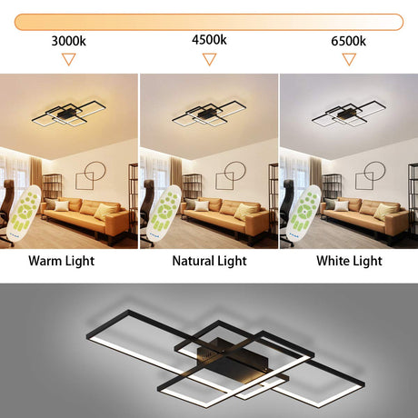 Dimmable Ceiling Light,3 Squares Modern LED Ceiling Lamps with Remote Control,50W Acrylic Flush Mount Ceiling Light Fixture for Living Dining Room Bedroom Kitchen(Black)