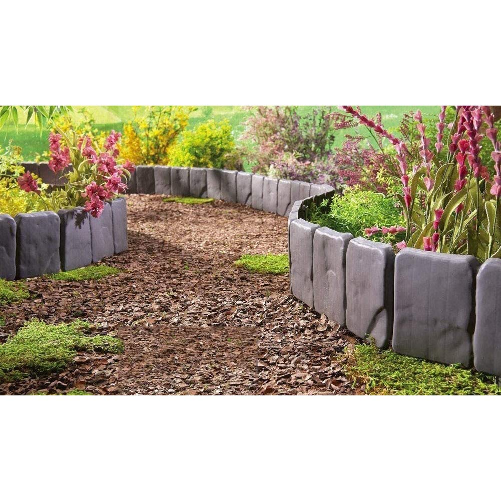 Garden Plastic Fence Edging - 10pcs Imitation Stone Fence Gardening DIY Decorative Garden Landscape Cobbled Stone Lawn Yard Flower Bed Decor,Garden Fence Border