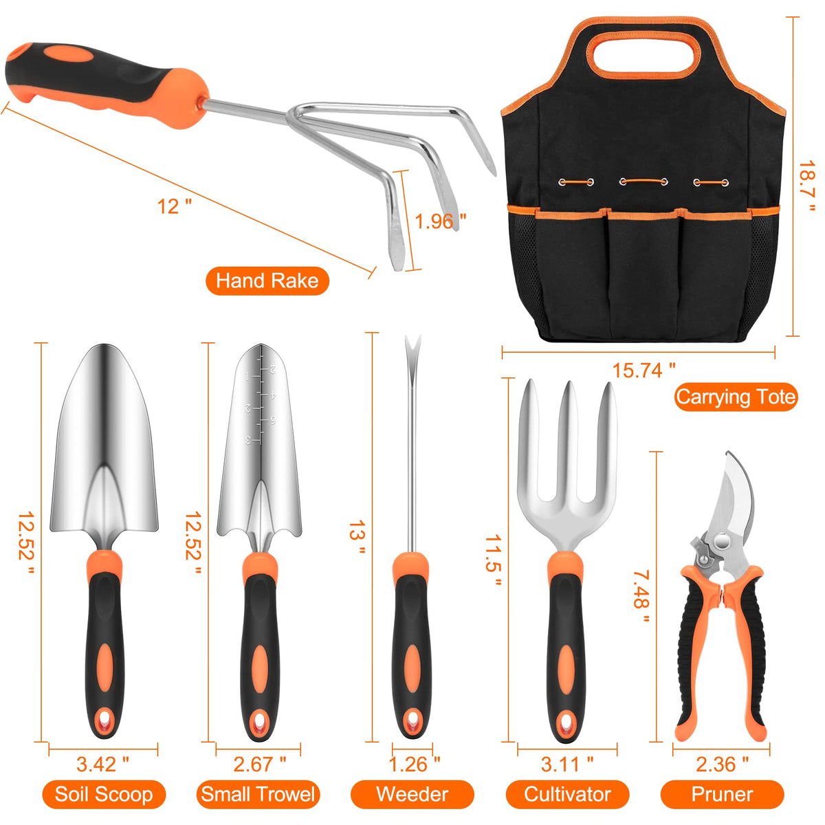 7-Piece Stainless-Steel Garden Tool Set with Tote