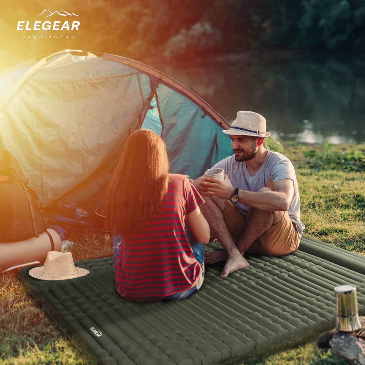 Double Self-Inflating Camping Mat with Pillow & Foot Pump