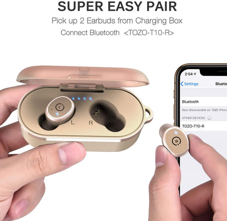 TOZO T10 Bluetooth 5.0 Wireless Earbuds with Wireless Charging Case IPX8 Waterproof TWS Stereo Headphones in Ear Earphones Built in Mic Headset Premium Sound with Deep Bass for Sport Khaki