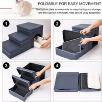 3-in-1 Foldable Pet Stairs with Bed & Storage