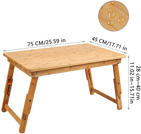 Foldable Bed Table Tray, Coffee/TV Desk 100% Bamboo Breakfast Serving Tray