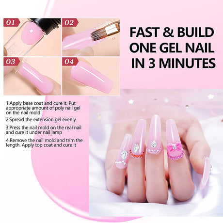 Poly Gel Nail Kit with UV Lamp, 10 Colors 4 Glitter Polly Jell Quick Nail Extension Gel Builder, Easy Professional Poly Nail Gel Kit for Starters and Technician DIY French Ombre Nails