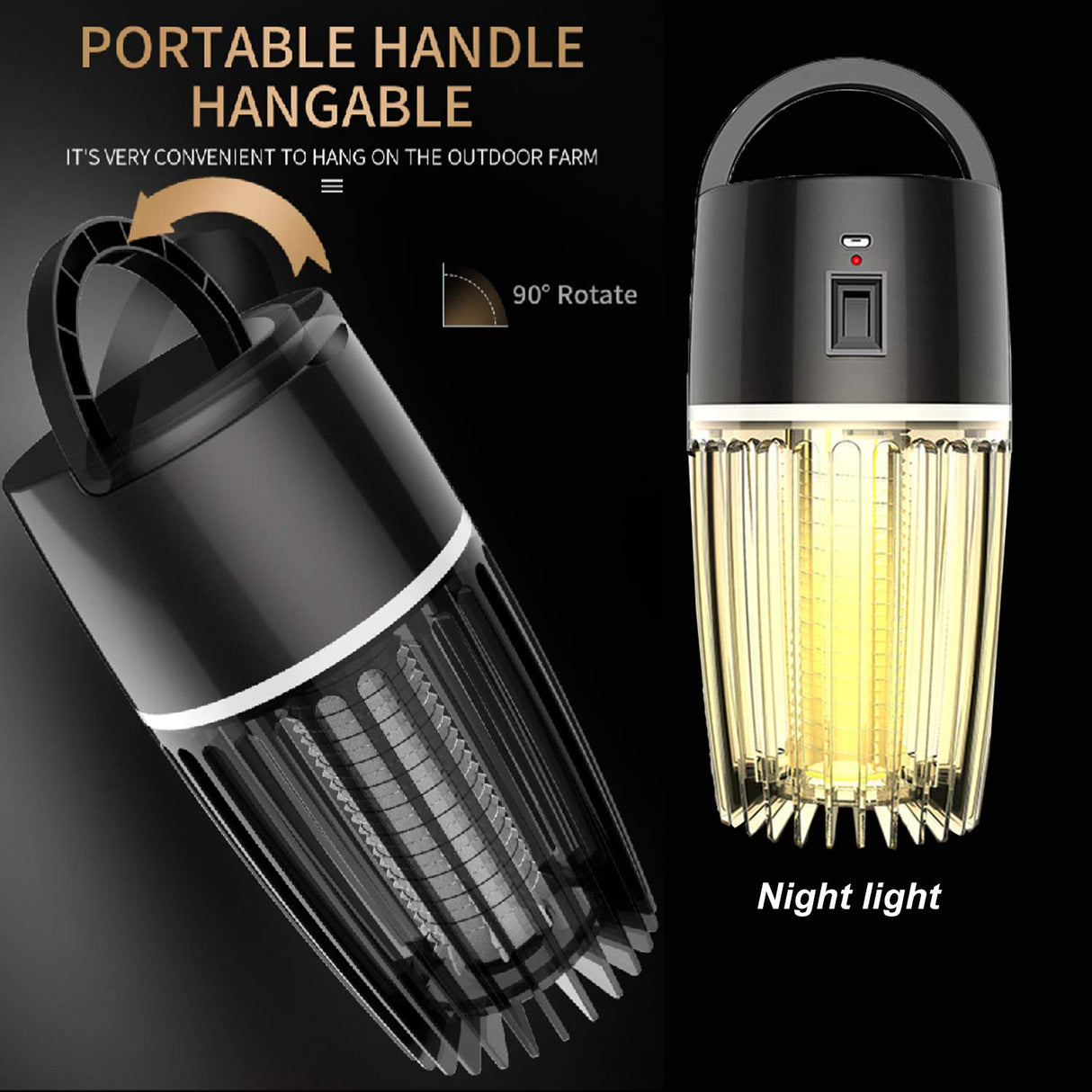 Mosquito Fly Killer Lamp, Portable Night Light USB Rechargeable Mosquito Killer Insect Repellent, (Black)
