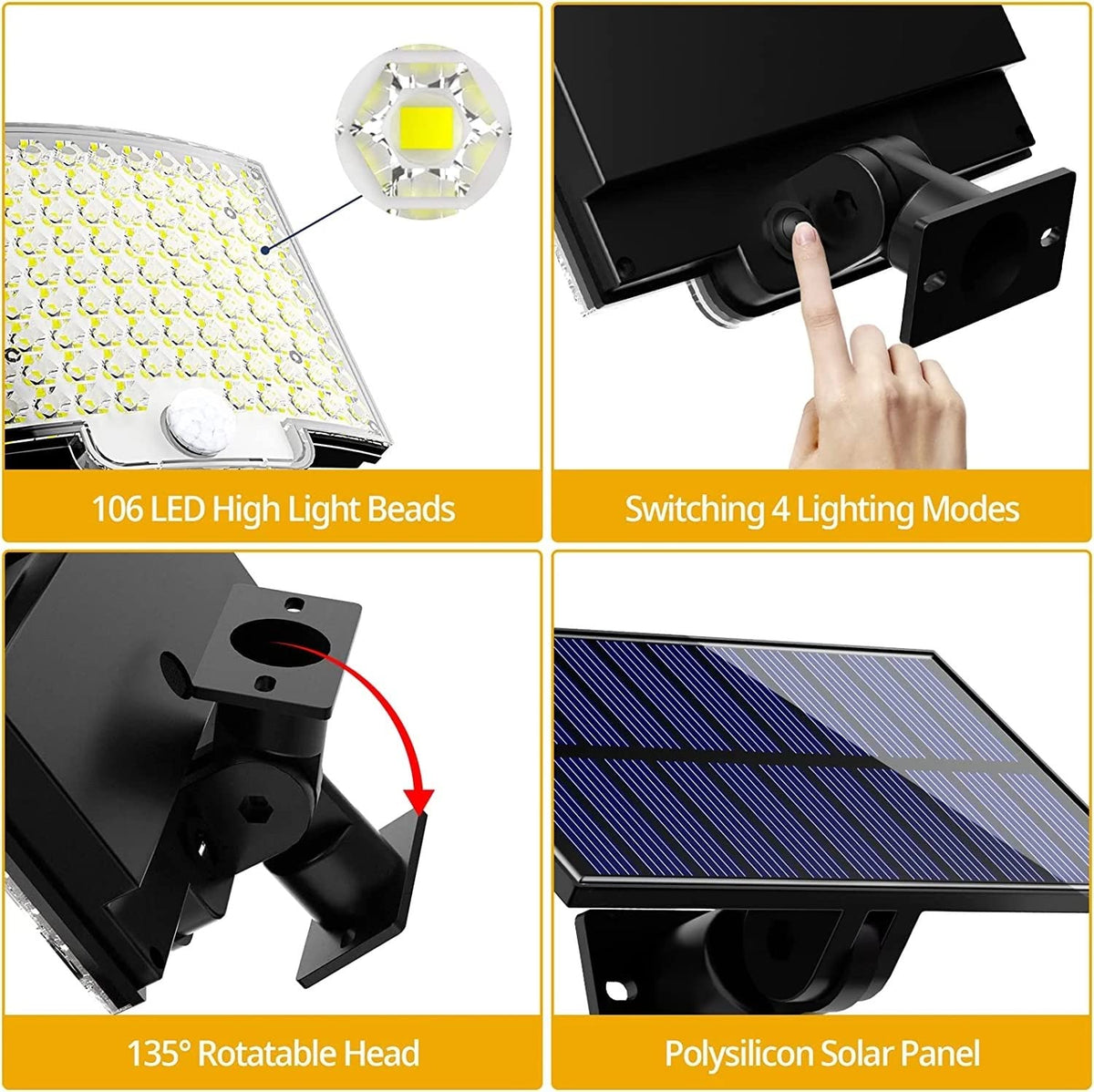 106-LED Solar Motion Wall Light with Separate Panel